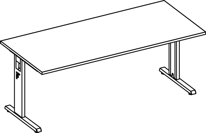 Schreibtisch Bela H650-850xB1800xT800mm Eichedekor ger.Form C-Fuß