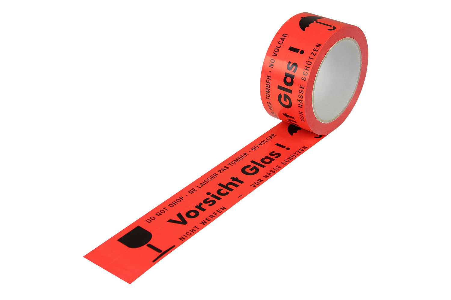 PVC-Warn-Klebebänder, 50 mm breit x 66 lfm - mit Aufdruck "Vorsicht Glas"