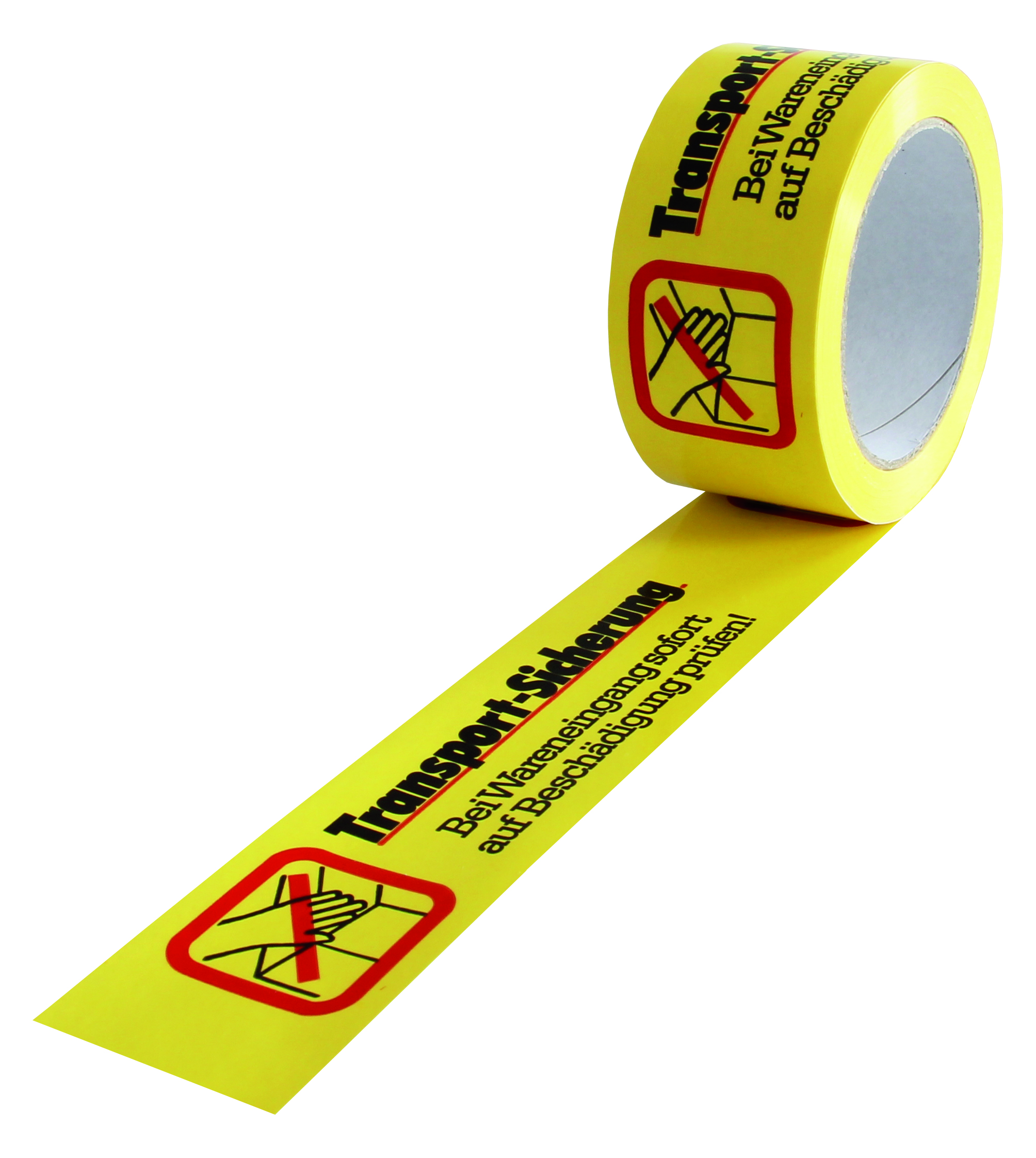 PVC-Warn-Klebebänder, 50 mm breit x 66 lfm - mit Aufdruck "Transportsicherung"